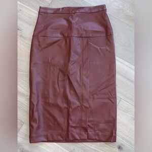 🆕Anthropologie Faux Leather Midi Brown Skirt Sz 2